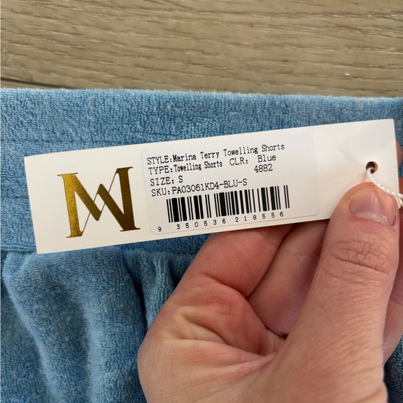 MESHKI Marina Terry Towelling Thin Strap Crop Tank & Shorts in Blue - Picture 3 of 4